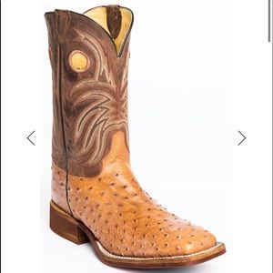 JUSTIN MEN'S COGNAC OSTRICH WESTERN BOOTS - WIDE SQUARE TOE